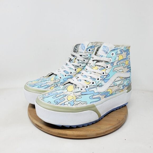 Vans Sk8-Hi Stackform Shoe Women 7.5 Blue Yellow Change Platform Tapered Sneaker - Picture 2 of 13